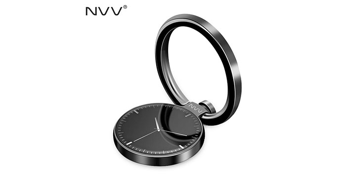 NVV（NS-2）萌怀表手机扣指环扣支架 懒人金属车载平板手机配件 亮黑色