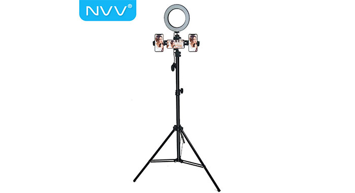 NVV 手机直播支架 加高便携落地三脚架 带补光户外直播摄影拍照拍视频三角架 NS-8S