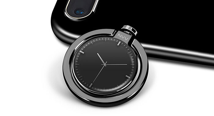 NVV（NS-2）萌怀表手机扣指环扣支架 懒人金属车载平板手机配件 亮黑色