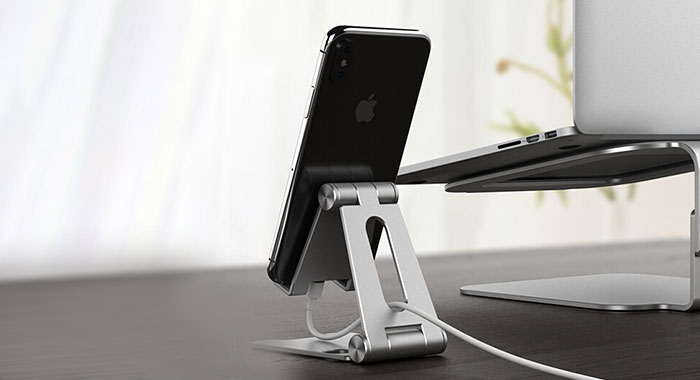 NVV 桌面手机支架 可调节多功能直播床头懒人支架 折叠便携铝合金双轴调节手机通用架子NS-7S