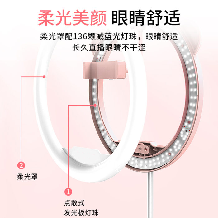 NVV NS-16粉 手机直播支架桌面落地通用26cm美颜补光灯户外主播网红抖音快手自拍摄影拍照录视频设备折叠便携