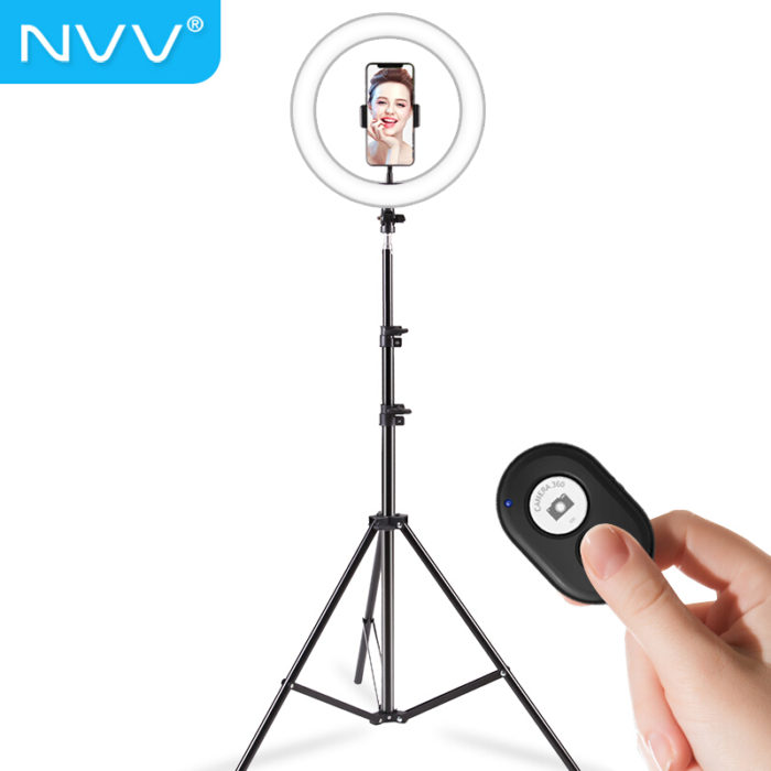 NVV NS-8H直播支架手机三脚架 26cm超大补光灯户外拍摄拍照拍视频落地三角架抖音直播设备蓝牙遥控 加高2.1米