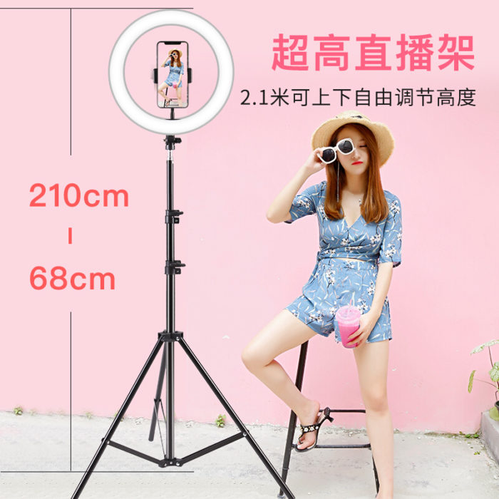 NVV NS-8H直播支架手机三脚架 26cm超大补光灯户外拍摄拍照拍视频落地三角架抖音直播设备蓝牙遥控 加高2.1米